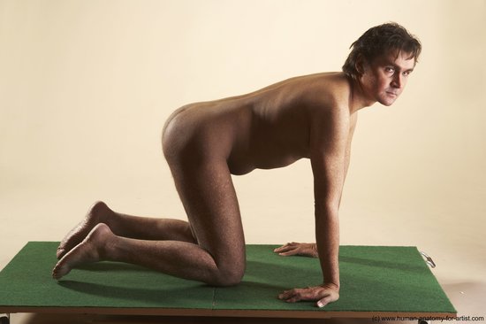 Nude Man White Kneeling poses - ALL Average Short Brown Kneeling poses - on both knees Realistic