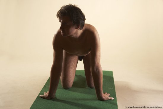 Nude Man White Kneeling poses - ALL Average Short Brown Kneeling poses - on both knees Realistic