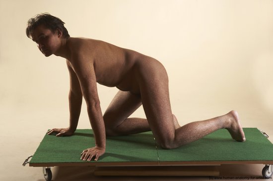 Nude Man White Kneeling poses - ALL Average Short Brown Kneeling poses - on both knees Realistic