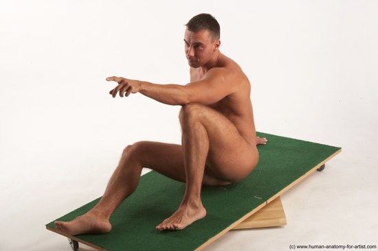 Nude Man White Sitting poses - simple Muscular Short Brown Sitting poses - ALL Realistic