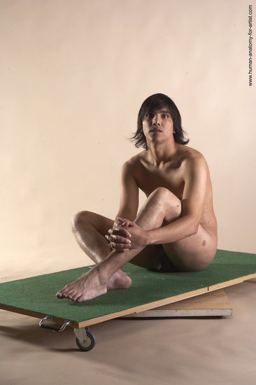 Nude Man White Sitting poses - simple Slim Medium Brown Sitting poses - ALL Realistic