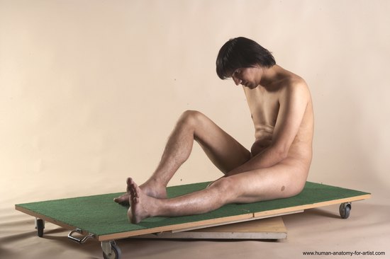 Nude Man White Sitting poses - simple Slim Medium Brown Sitting poses - ALL Realistic