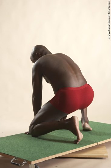 Underwear Man Black Kneeling poses - ALL Average Bald Kneeling poses - on one knee Academic