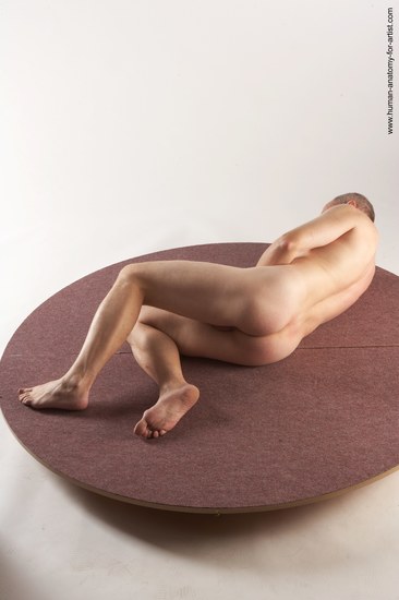 Nude Man White Laying poses - ALL Slim Short Grey Laying poses - on back Realistic