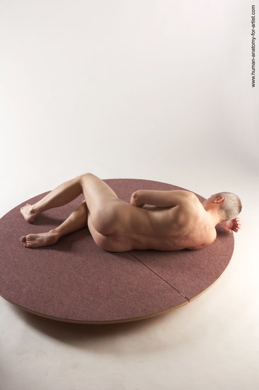 Nude Man White Laying poses - ALL Slim Short Grey Laying poses - on back Realistic