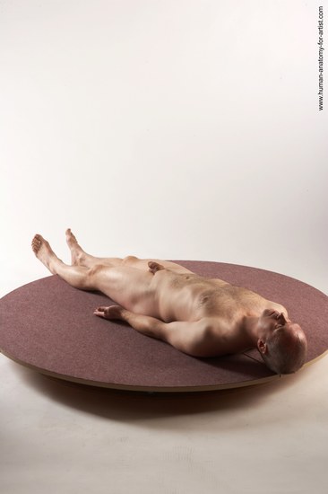 Nude Man White Laying poses - ALL Slim Short Grey Laying poses - on back Realistic