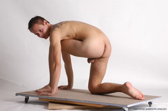 Nude Man White Kneeling poses - ALL Slim Short Brown Kneeling poses - on one knee Realistic