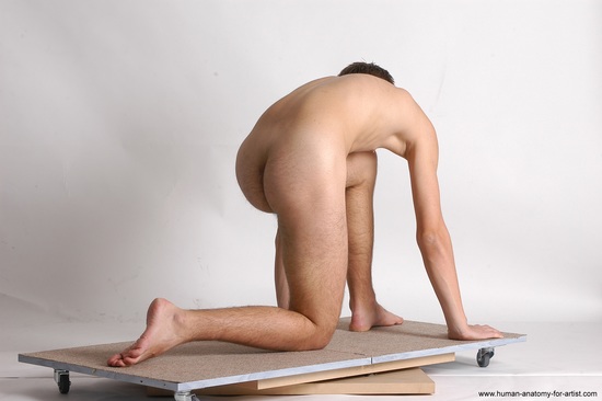 Nude Man White Kneeling poses - ALL Slim Short Brown Kneeling poses - on one knee Realistic