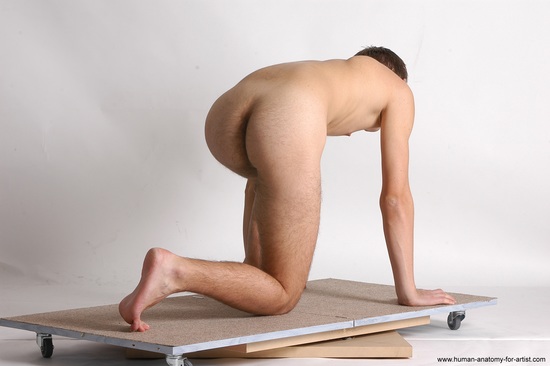 Nude Man White Kneeling poses - ALL Slim Short Brown Kneeling poses - on one knee Realistic