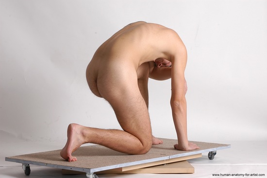 Nude Man White Kneeling poses - ALL Slim Short Brown Kneeling poses - on one knee Realistic