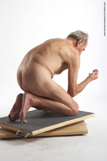 and more Nude Man White Kneeling poses - ALL Slim Bald Grey Kneeling poses - on both knees Realistic