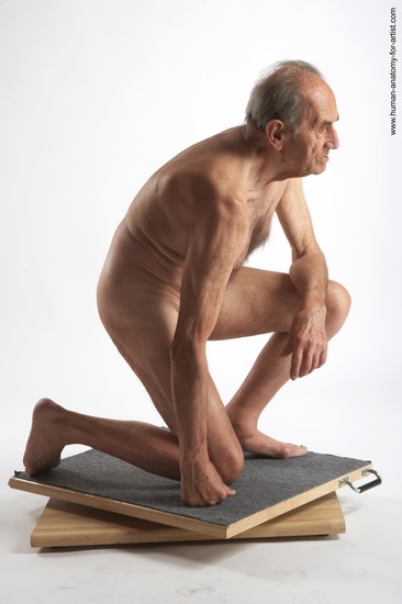 and more Nude Man White Kneeling poses - ALL Slim Bald Grey Kneeling poses - on both knees Realistic