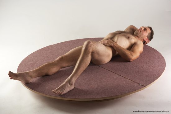 Nude Man White Laying poses - ALL Slim Short Brown Laying poses - on back Realistic