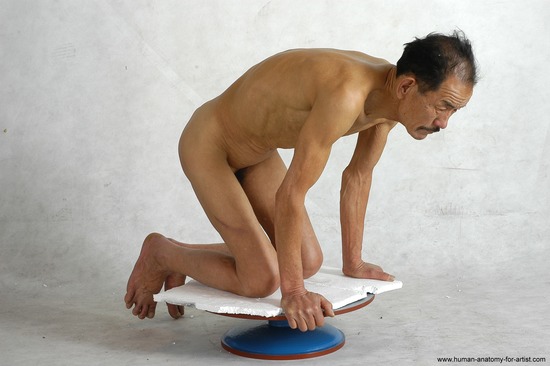 and more Nude Man Asian Kneeling poses - ALL Slim Short Kneeling poses - on both knees Black Realistic