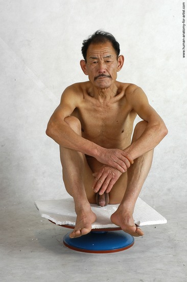 and more Nude Man Asian Kneeling poses - ALL Slim Short Kneeling poses - on both knees Black Realistic