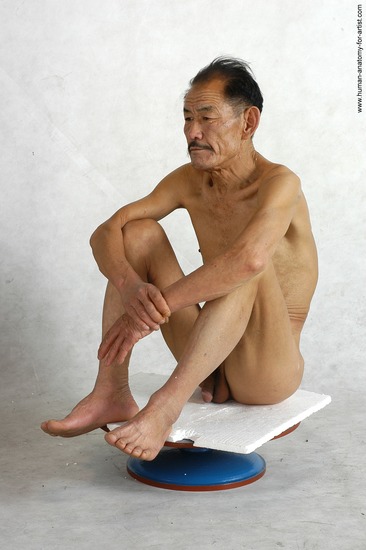 and more Nude Man Asian Kneeling poses - ALL Slim Short Kneeling poses - on both knees Black Realistic