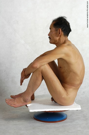 and more Nude Man Asian Kneeling poses - ALL Slim Short Kneeling poses - on both knees Black Realistic