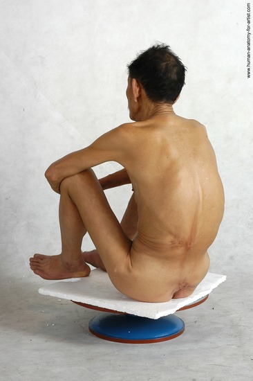 and more Nude Man Asian Kneeling poses - ALL Slim Short Kneeling poses - on both knees Black Realistic