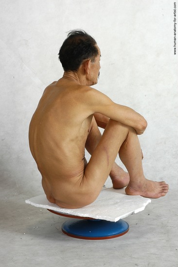 and more Nude Man Asian Kneeling poses - ALL Slim Short Kneeling poses - on both knees Black Realistic