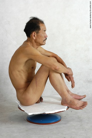 and more Nude Man Asian Kneeling poses - ALL Slim Short Kneeling poses - on both knees Black Realistic