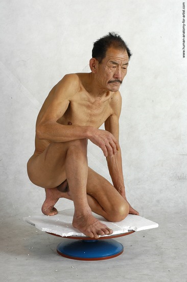 and more Nude Man Asian Kneeling poses - ALL Slim Short Kneeling poses - on one knee Black Realistic