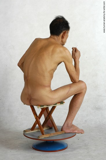 and more Nude Man Asian Kneeling poses - ALL Slim Short Kneeling poses - on both knees Black Realistic