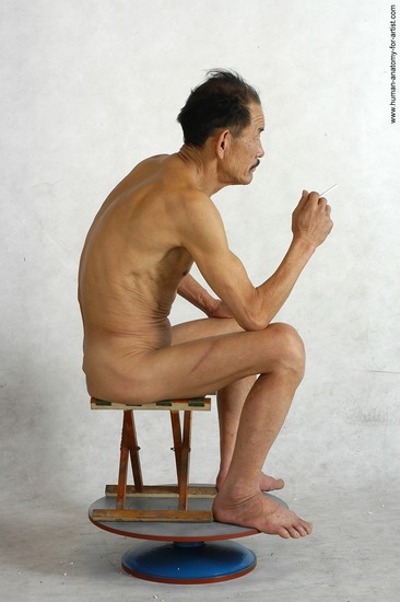 and more Nude Man Asian Kneeling poses - ALL Slim Short Kneeling poses - on both knees Black Realistic