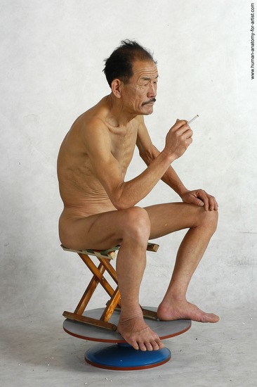 and more Nude Man Asian Kneeling poses - ALL Slim Short Kneeling poses - on both knees Black Realistic