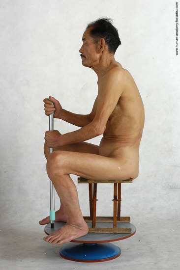 and more Nude Man Asian Kneeling poses - ALL Slim Short Kneeling poses - on both knees Black Realistic