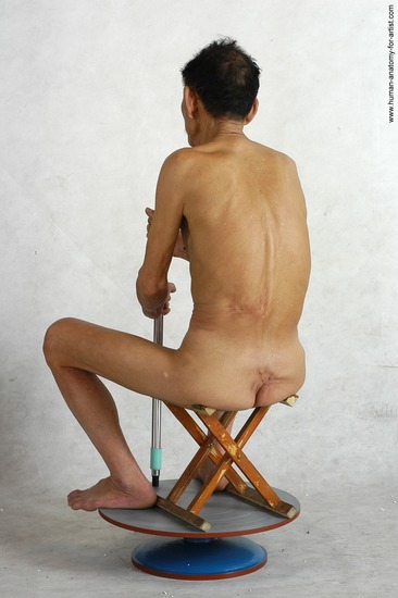 and more Nude Man Asian Kneeling poses - ALL Slim Short Kneeling poses - on both knees Black Realistic