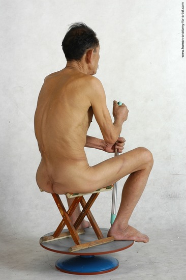 and more Nude Man Asian Kneeling poses - ALL Slim Short Kneeling poses - on both knees Black Realistic