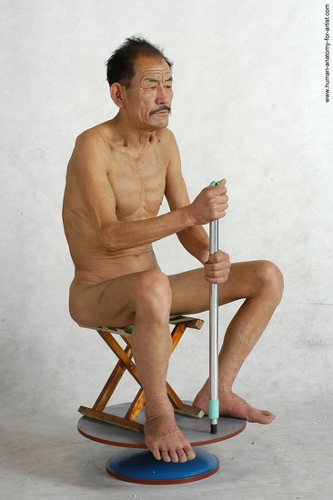 and more Nude Man Asian Kneeling poses - ALL Slim Short Kneeling poses - on both knees Black Realistic