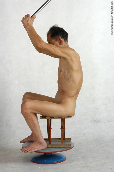 and more Nude Man Asian Kneeling poses - ALL Slim Short Kneeling poses - on both knees Black Realistic