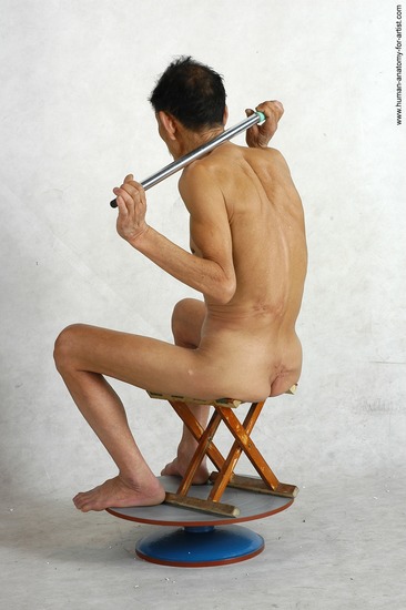 and more Nude Man Asian Kneeling poses - ALL Slim Short Kneeling poses - on both knees Black Realistic