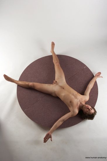 Nude Man White Laying poses - ALL Slim Short Brown Laying poses - on back Realistic