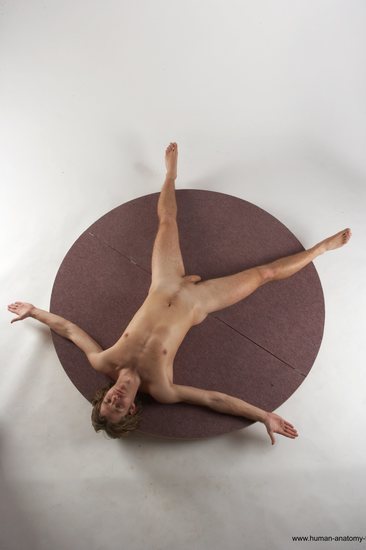 Nude Man White Laying poses - ALL Slim Short Brown Laying poses - on back Realistic