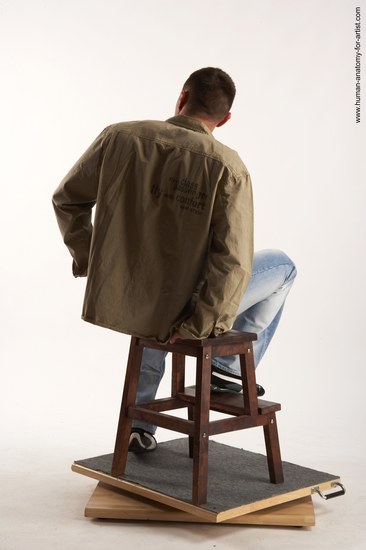 Casual Man White Sitting poses - simple Muscular Short Brown Sitting poses - ALL Academic