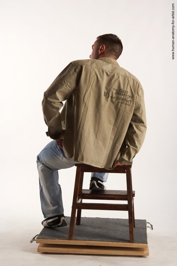 Casual Man White Sitting poses - simple Muscular Short Brown Sitting poses - ALL Academic