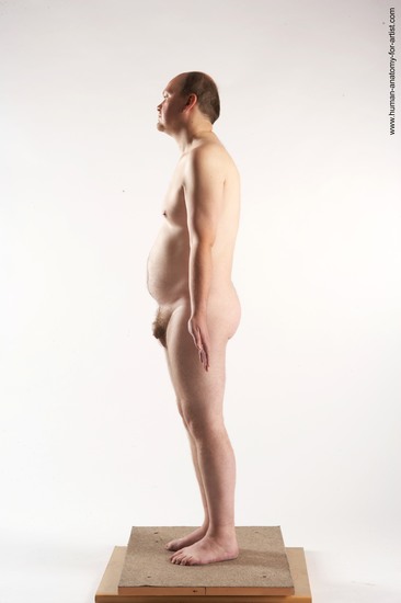 Nude Man White Standing poses - ALL Overweight Bald Brown Standing poses - simple Realistic