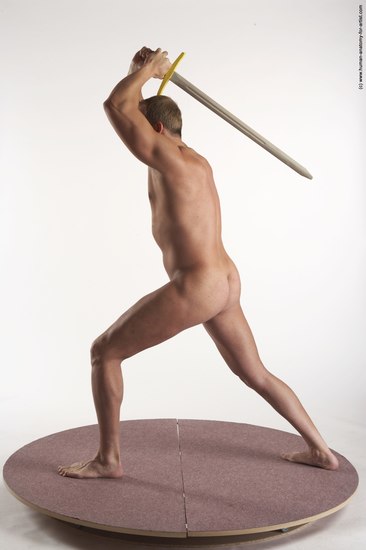 Nude Fighting with sword Man White Standing poses - ALL Average Short Brown Standing poses - simple Realistic