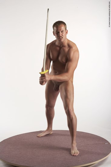 Nude Fighting with sword Man White Standing poses - ALL Average Short Brown Standing poses - simple Realistic