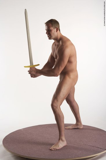 Nude Fighting with sword Man White Standing poses - ALL Average Short Brown Standing poses - simple Realistic