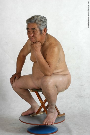 Nude Man Asian Sitting poses - simple Chubby Short Grey Sitting poses - ALL Realistic