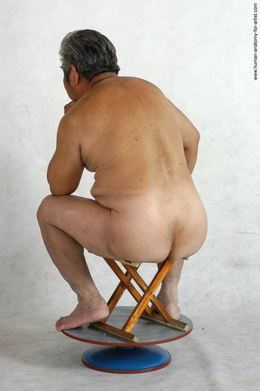 Nude Man Asian Sitting poses - simple Chubby Short Grey Sitting poses - ALL Realistic