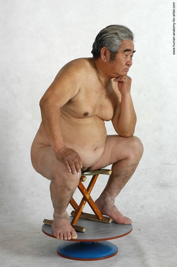 Nude Man Asian Sitting poses - simple Chubby Short Grey Sitting poses - ALL Realistic