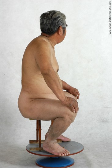 Nude Man Asian Sitting poses - simple Chubby Short Grey Sitting poses - ALL Realistic