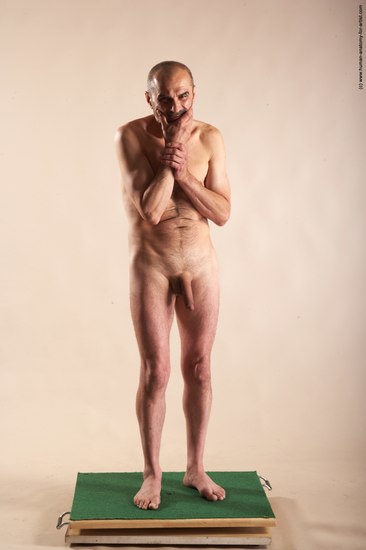 Nude Man White Standing poses - ALL Slim Bald Standing poses - simple Realistic