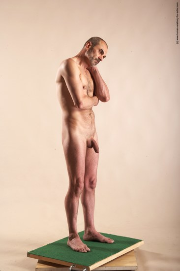 Nude Man White Standing poses - ALL Slim Bald Standing poses - simple Realistic