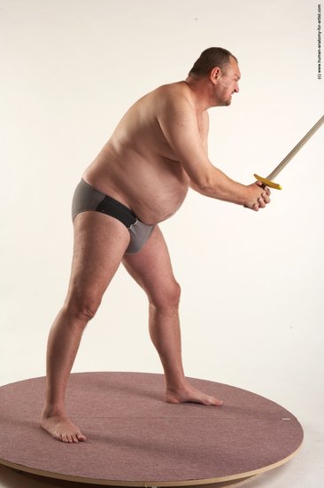 Underwear Fighting with sword Man White Standing poses - ALL Chubby Short Brown Standing poses - simple Academic