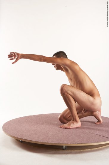 Nude Man White Kneeling poses - ALL Slim Short Brown Kneeling poses - on one knee Realistic